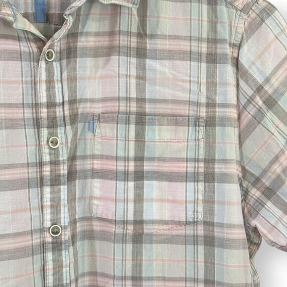 DENIM & FLOWERS Men’s Slim Fit Shirt Plaid Button Up Short Sleeve Size Large - Picture 3 of 7